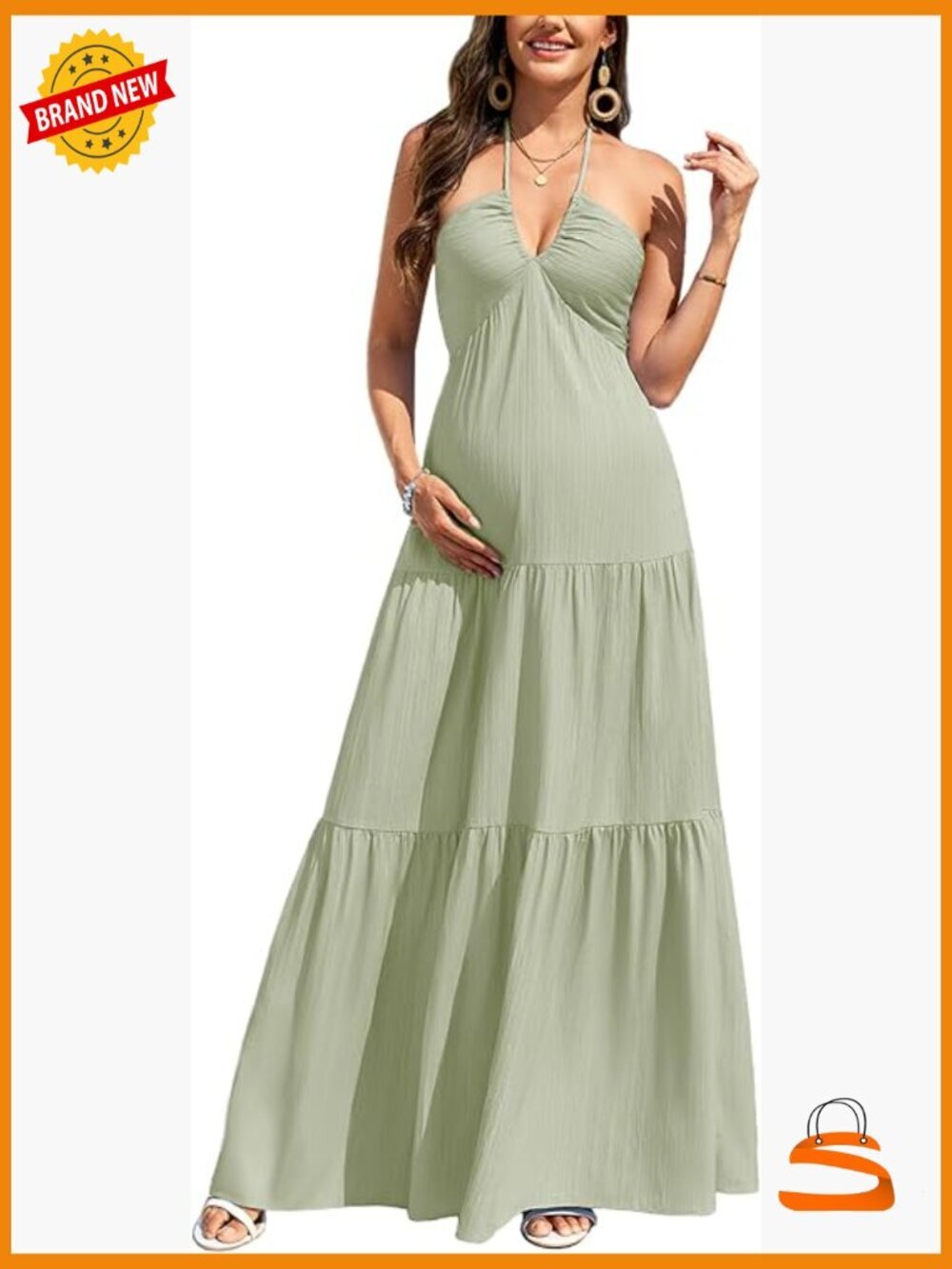 Maternity Halter V-Neck Backless Maxi A-Line Gown Baby Shower